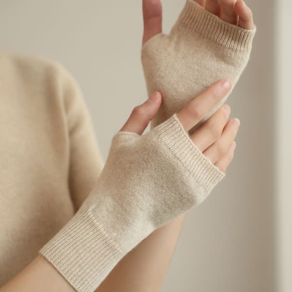 Dame efterår vinter strikkede håndledshandsker halvfinger kørsel korte - beige