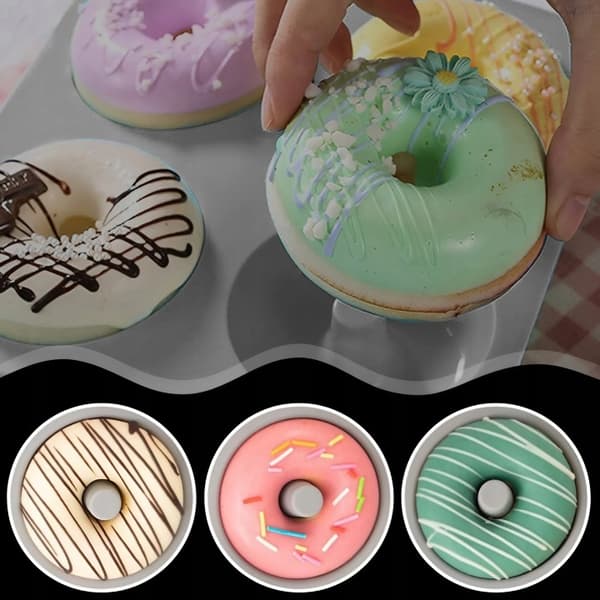 6-hålsdesign, blå, grå och rosa bakformssats för munkar, för hembakning, silikonmunkformar, 3-pack bagelformar
