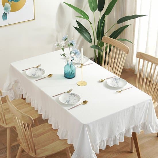 Rektangulær flæset dug - Bomuld - 90x90 cm - Hvid