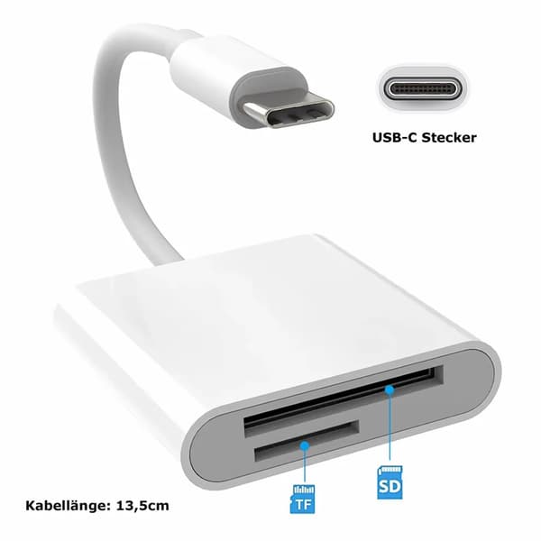 I56 USB-C SD TF-kortlæser Cbl. Adapt. 2-i-1, egnet til iPad Pro, Mac & Android-enheder