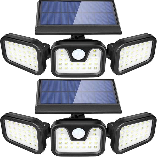 2-pack solcellsdrivna utomhuslampor, 3000 lumen, rörelsesensor, IP65, 6500K säkerhetsstrålkastare