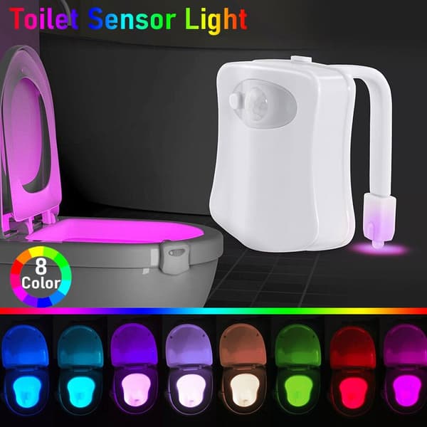 LED Badrum Nattlampa Rörelsesensor 8 Färger Batterier Ingår Ej