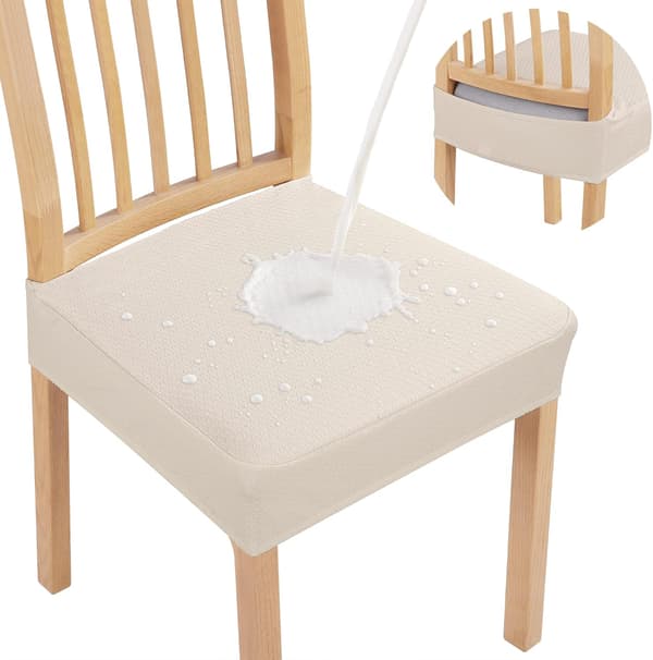 6-delat set - Stolöverdrag - Matstolsöverdrag - Elastiska matstolsöverdrag - Beige - Elastiska stolöverdrag - Stolöverdrag - Polyester - 35*35*5 cm