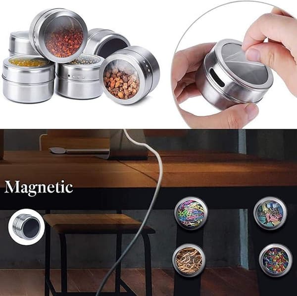 12-pack SS transparent lock BBQ kryddburkar, magnetiska förvaringsburkar