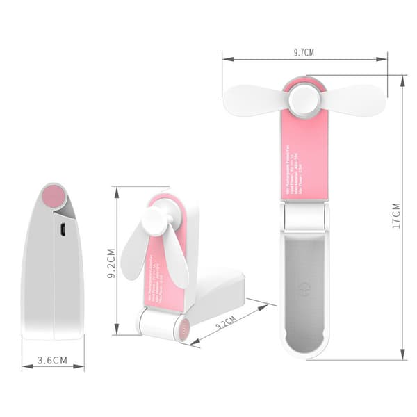 Bærbar Rejse Sammenfoldelig Ventilator USB Genopladelig Mini Skrivebords Stille Køler - Pink