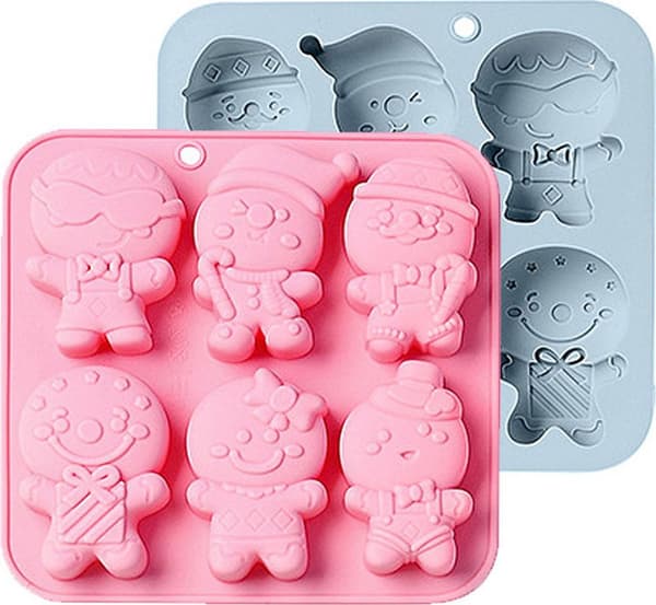 2-pack med 6 olika former av pepparkaksgubbe-isbitsformar, silikon