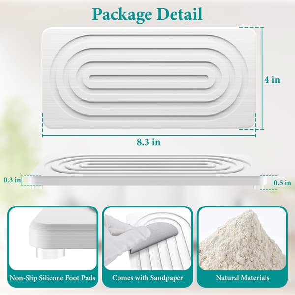 2-pack absorberande dräneringsmattor i kiselgur för bänkskivor (10x20cm, vit)