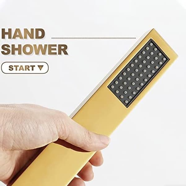 Håndbrusersæt - Brusehoved med stang - Justerbart brusehoved - Messing og rustfrit stål - Højdejusterbart - Guld