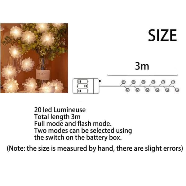 Lyskæde - 20 LED-lys - 3 meter - Hvid - Udendørs - Have