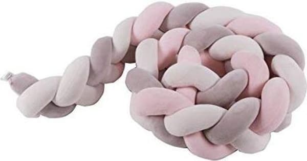 Spjälsängsskydd, spjälsängsräcke, babynäste 150 cm, grå, vit & rosa