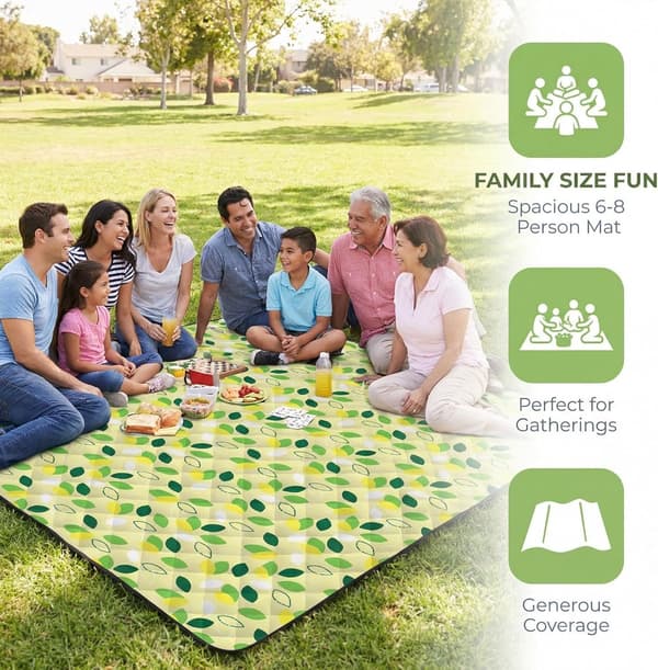 200x300cm Extra Stor Hopfällbar Vattentät Picknickfilt (Grönt Löv)