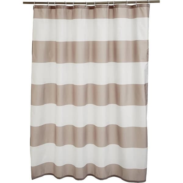 Duschdraperi med ringar och krokar - 183 x 183 cm, stort, ljusbrunt och beige.