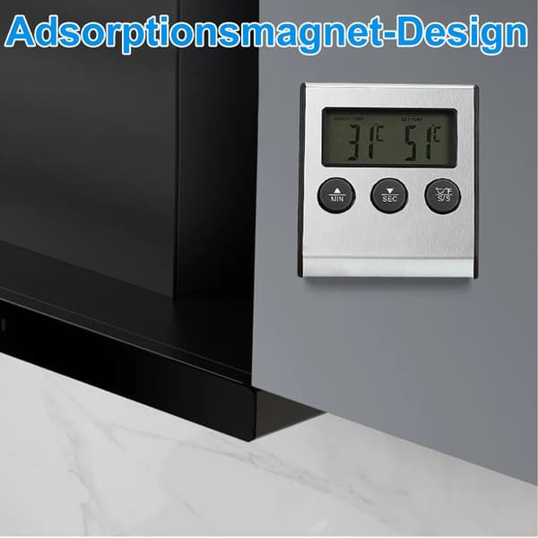 Digital kötttermometer med timer, ugnstermometer, grilltermometer, kökstermometer, lämplig för grillning, ugn, bakning och stekning.