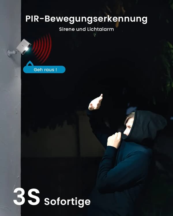 2K udendørs overvågningskamera m/ batteri, understøtter WiFi, farvenattesyn & PIR-sensor.