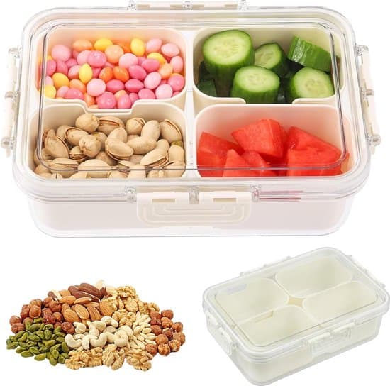 4-rums snackboks med låg - Fest snackarrangør til nødder, slik og krydderier