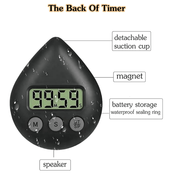 Två batteridrivna tysta duschtimer, inget tickande ljud, digital display, svart.