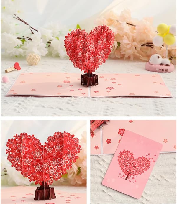 3D Sakura Træ Hjerteformet Kort Pop-op Valentinskort