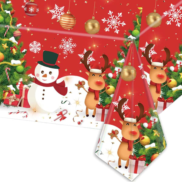Röd rektangulär julduk, 140x274cm engångsduk i plast för barnens julfest, julservis