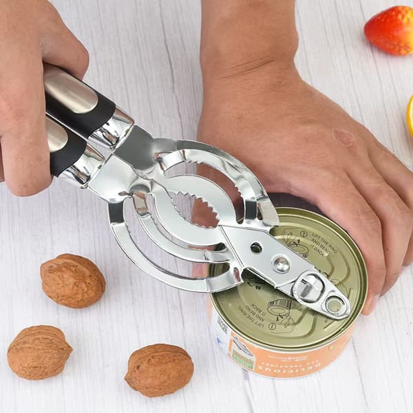 Flaskeåbner, Multifunktionelt Køkkenredskab, til Glas/Flasker, Rustfrit Stål, Høj Kvalitet, Sort og Hvid