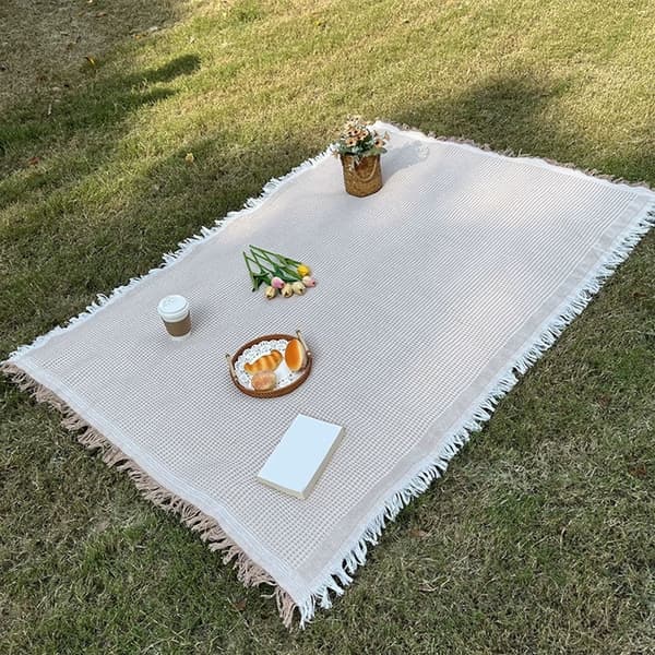 To-pak picnictæpper, vandtætte udendørsmåtter – bløde ternede tæpper til strande, camping, parker