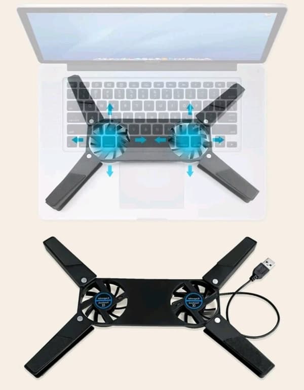 Sort 2-delt USB 2-blæser foldbar kølepude til 7-tommer - 15-tommer pc'er og bærbare computere