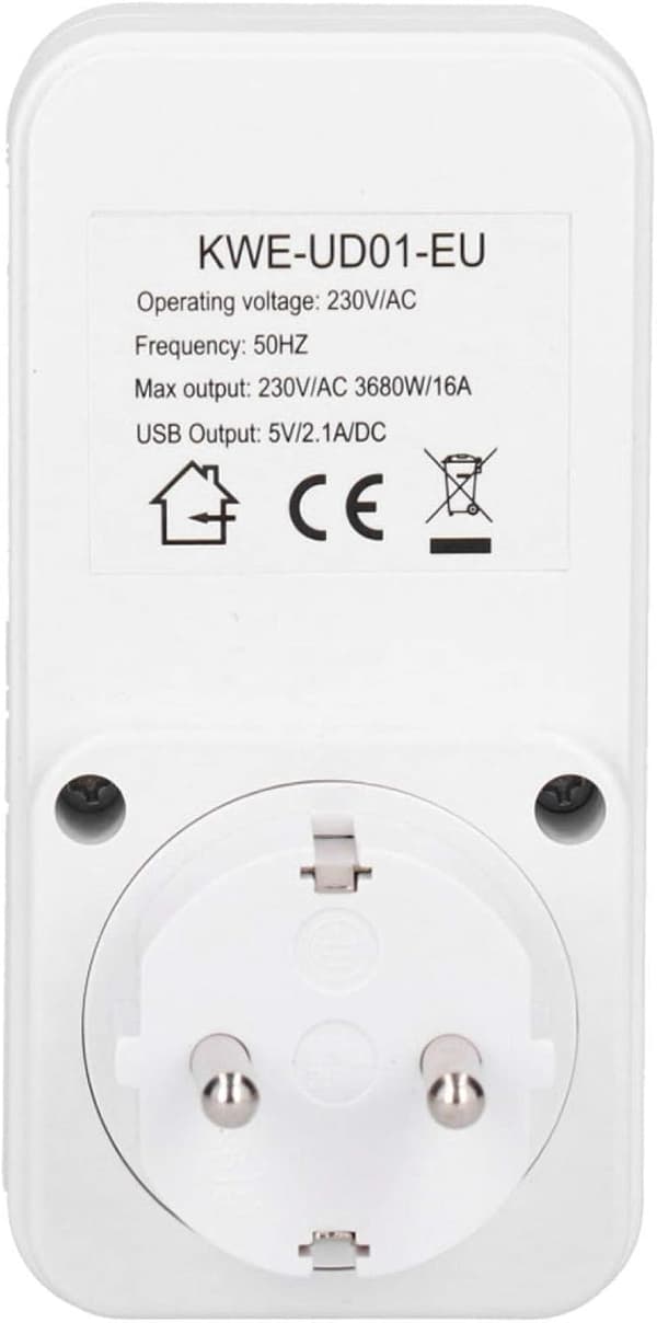 Digital timerstik, 180-260V 13A, USB-interface, 24-timers programmering.