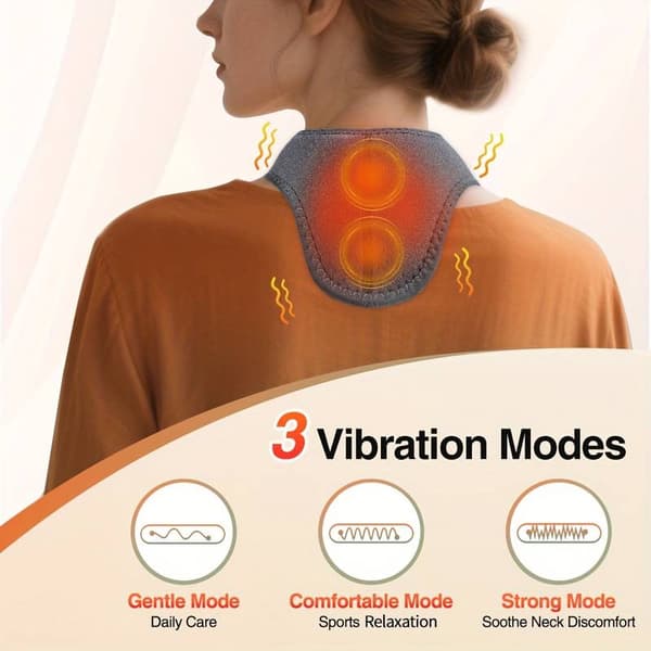 Elektrisk nackmassager, värmeterapi med vibration, 3 nivåer, intelligent temperaturkontroll