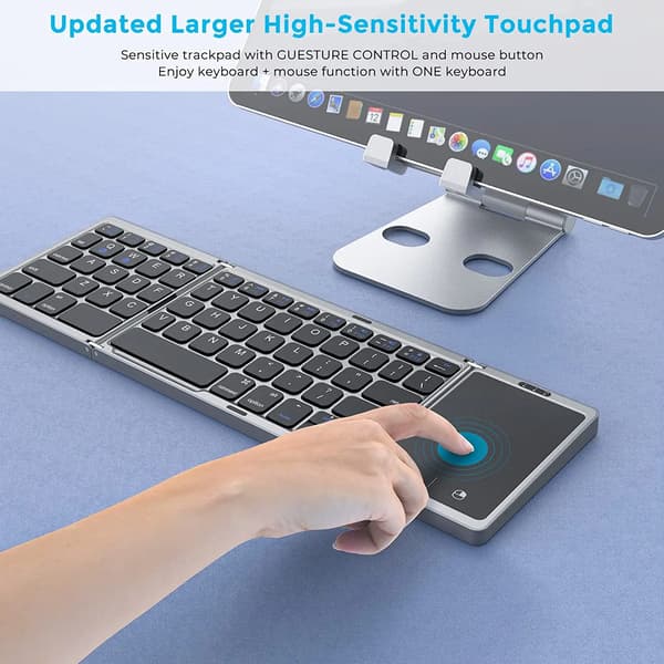 Sammenfoldeligt trådløst BT-tastatur, genopladeligt foldbart tastatur, egnet til PC, Mac, Smartphone, Windows, iOS & Android.