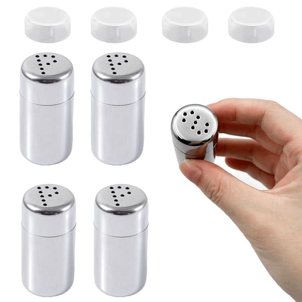 Minisaltkar, 4-pack, 5 ml små flaskor med lock för camping, grillning och utomhusbruk