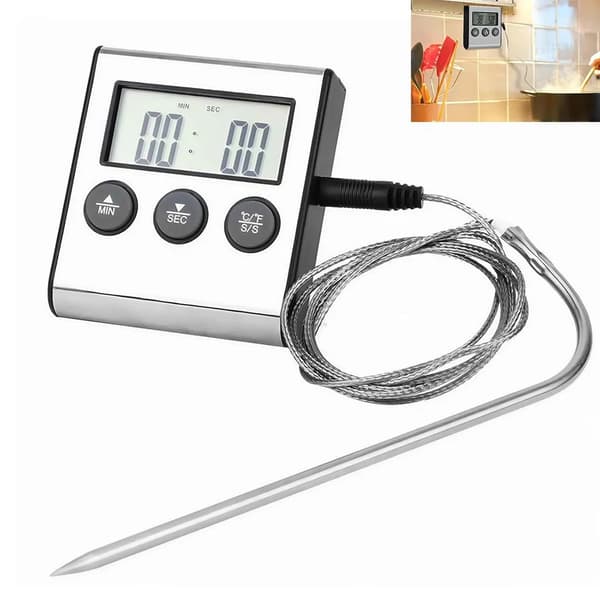 Digital kötttermometer med timer, ugnstermometer, grilltermometer, kökstermometer, lämplig för grillning, ugn, bakning och stekning.