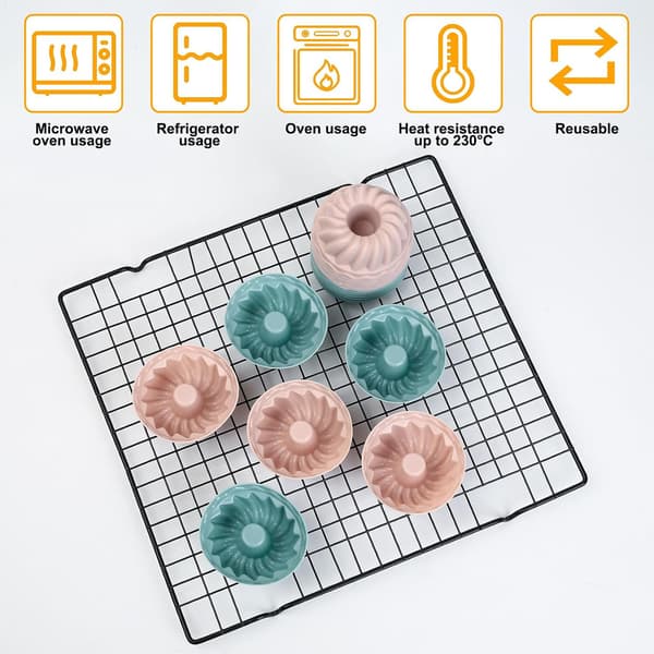 20 Mini Bundt-formede Silikonebageforme, Små Bageforme, Muffinsforme, Genanvendelige, 6,5 cm Diameter, 2,8 cm Højde.
