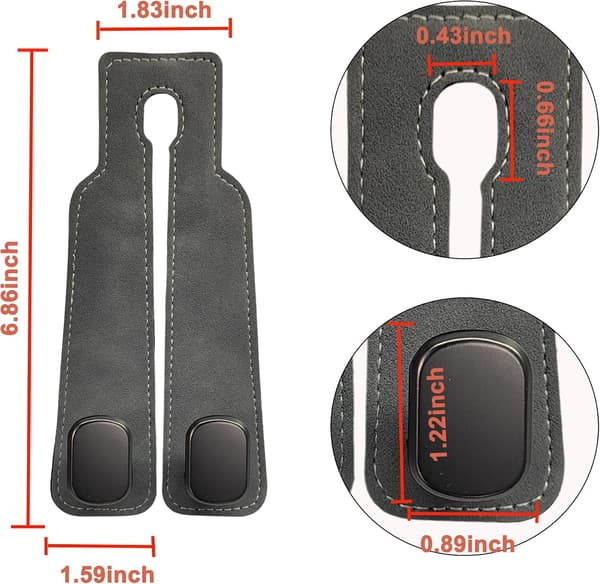 Bilnackstödskrokar, plånboks- och väskkrokar för bil, bilplånbokskrokar (grå, 2-pack)