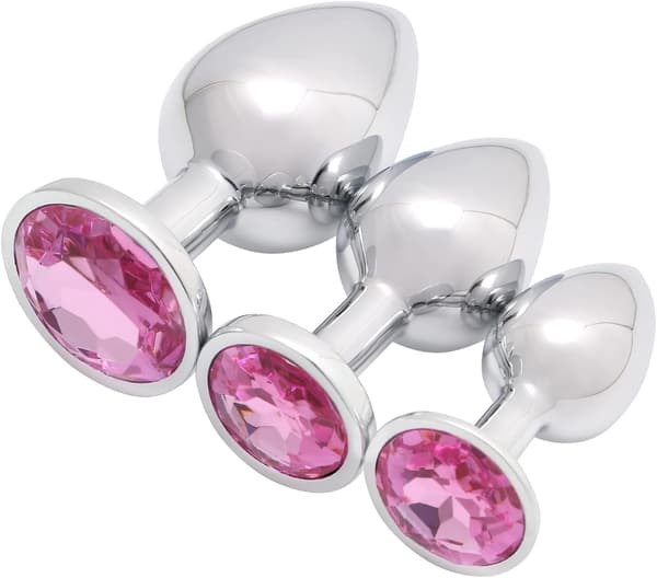 3-delad lyxig smyckesdesign fetish analplugg (rosa)