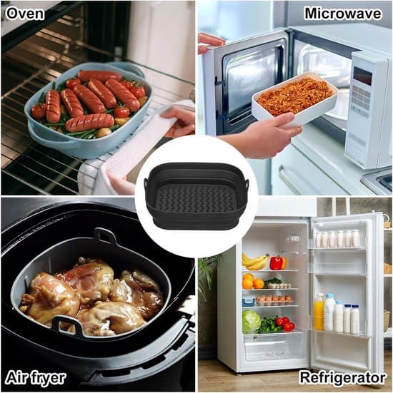 2-pak silikone bageforme til airfryer, foldbart genanvendeligt alternativ til bagepapir, sort, 21 x 20,3 x 5 cm