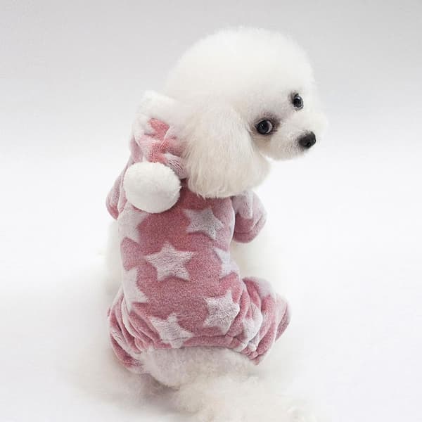Små hunde todelt pyjamas, heldragt pyjamas, hætteklædt vinterfleecepyjamas (blå + pink)