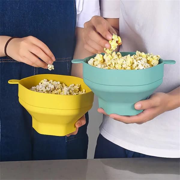 2 st silikon mikrovågsugn popcornskål vikbar popcornmaskin hinkskål med lock vik