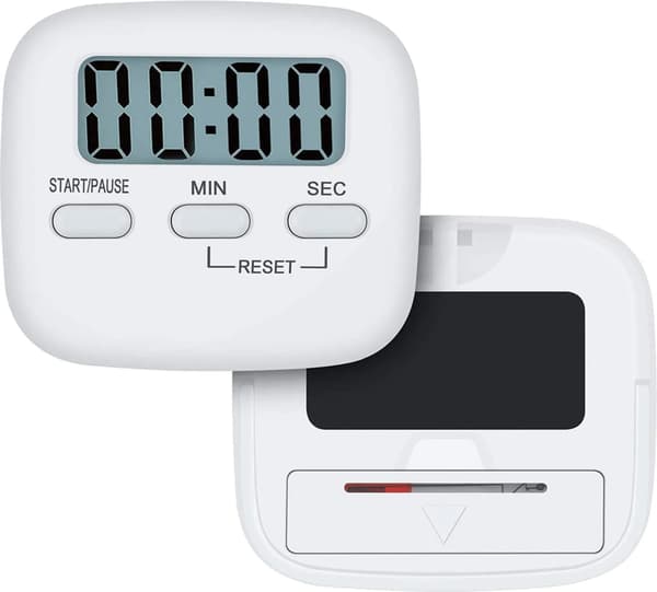 Digital kökstimer, stoppur/nedräkning, högt larm, LCD, för matlagning, bakning, studier (vit).