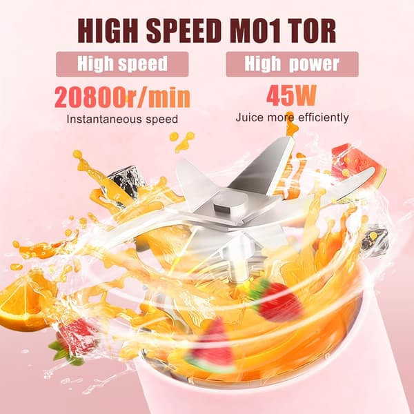 500 ml blender m/ digitalt display, smoothie maker, 16-bladet elektrisk USB juicer, mini blender