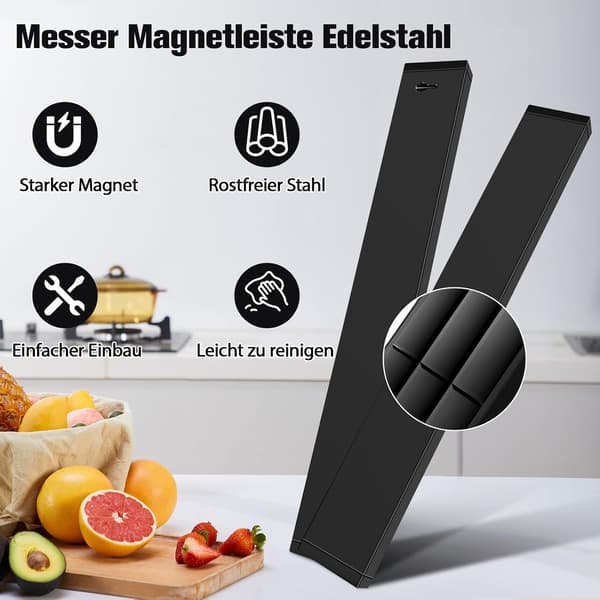 Magnetisk knivholder 30 cm rustfrit stålstrimmel uden boring knive bestik - sort