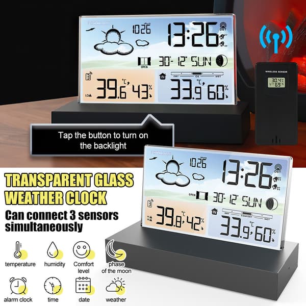 Trådlös Digital Inomhus Utomhus Väderstation Klocka Termometer Hygrometer