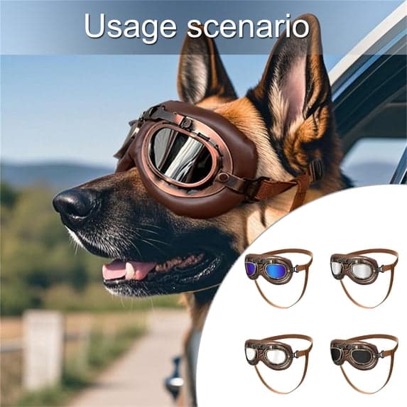 Retro-stil hundebriller med polstring, vindtætte briller, velegnet til udendørs aktiviteter - brun + sorte linser.