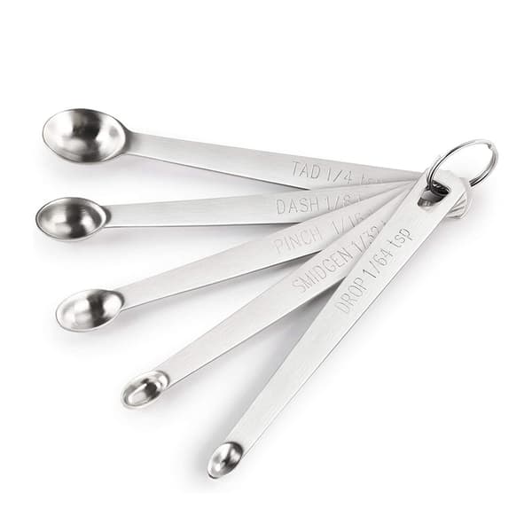 5 STK Rustfrit Stål Mini Måleskeer til Krydderier, Tørre og Flydende Ingredienser