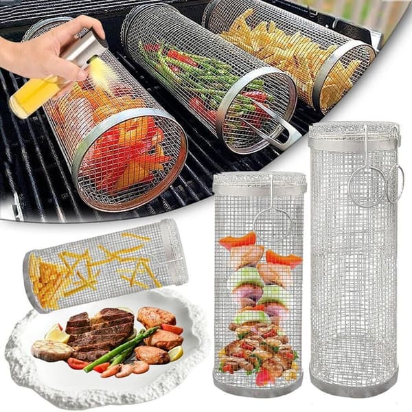 2-delad rullande BBQ-korg, BBQ-kött- och grönsakskorg.