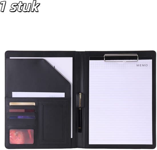 1-pak - Lædermateriale - Mappemappe - A4-størrelse mappe med clipboard - Kontor-/mødenotesbog - Med sticky notes - Sort