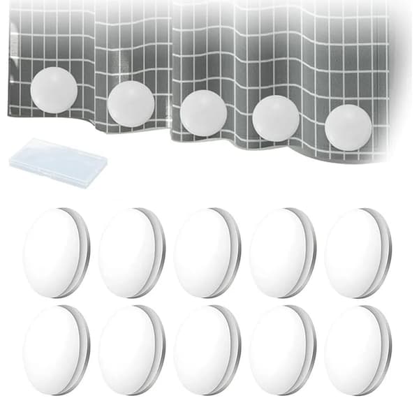 10 magnetiska duschdraperihängen, 4 cm diameter, starka magneter för dukar eller gardiner (vit)