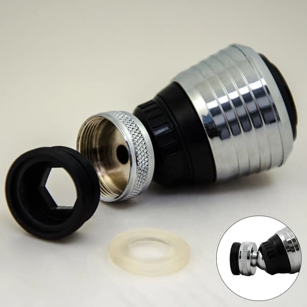 Vandhaneadgang. 360° roterende brusehoved Vandbesparende luftblander Vandbesparende ventil Flowregulator
