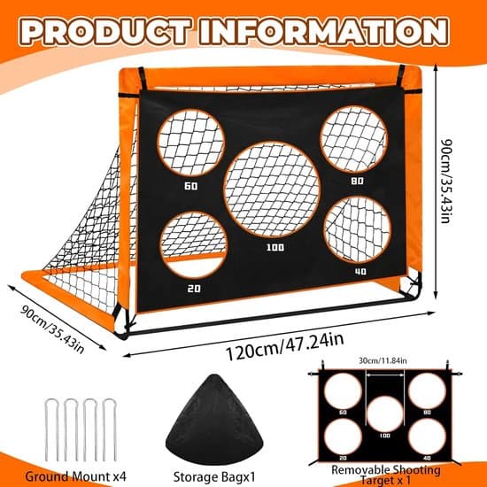 2-i-1 Børnefodboldmål - Pop-up - 120x90x90 cm