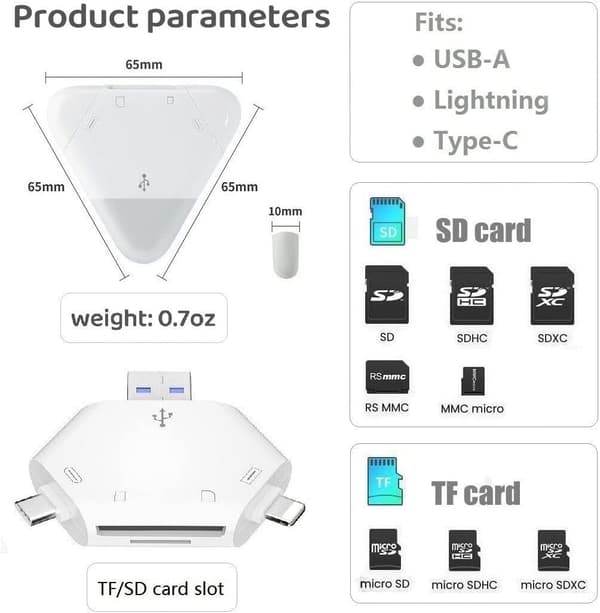 3-i-1 minneskortläsare iPad USB C USB A SD TF