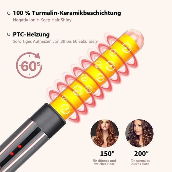 Locktång, 5-i-1 locktångset, 60 sekunders uppvärmningstid, 3 temp. inställningar
