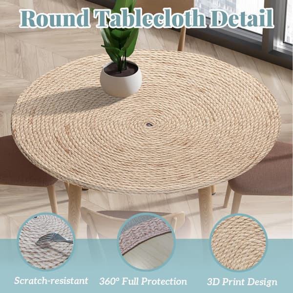 Rund Sammenfoldelig 3D-printet Dug Elastisk Kant Rattan Indendørs Udendørs 110cm